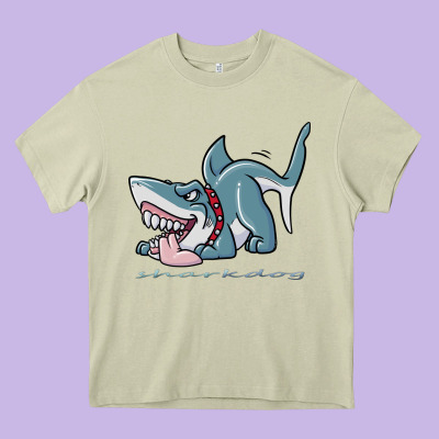 Sharkdog Sticker Heavy Core Tee Designed By Artisfamous