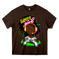 Chocolate Brown black gamer girl Heavy Core Tee - FaDigitalArtStudio