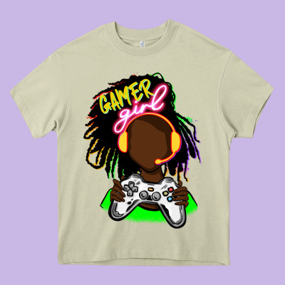 Black Gamer Girl Heavy Core Tee Designed By Fadigitalartstudio