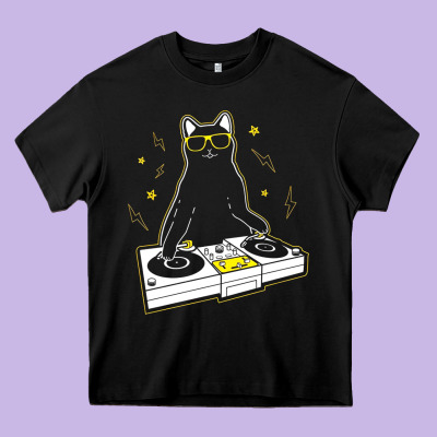 Cat Dj Heavy Core Tee Designed By Artisfamous