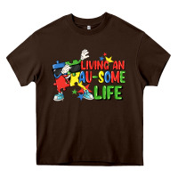 Chocolate Brown Living an au-some life Autism Awareness Day Heavy Core Tee - FaDigitalArtStudio