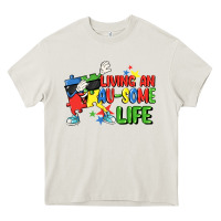 Cream Living an au-some life Autism Awareness Day Heavy Core Tee - FaDigitalArtStudio