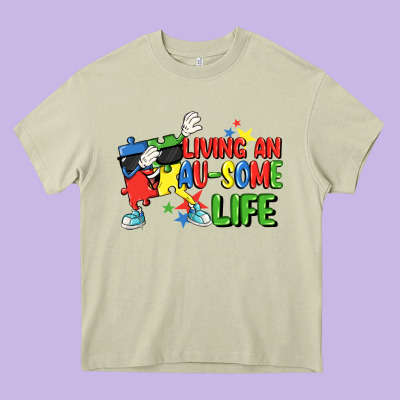 Living An Au-some Life Autism Awareness Day Heavy Core Tee Designed By Fadigitalartstudio