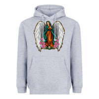 Heather Grey Angel Wing Lady of Guadalupe Heavyweight Hoodie - Jasminsmagicworld