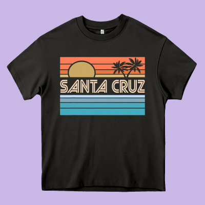Santa C.r.u.z Cali Sunset 70s 80s Surfer Summer Sun Heavy Core Tee Designed By Artisfamous
