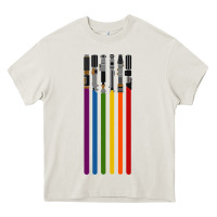 Cream rainbow lightsaber Heavy Core Tee - artisFamous