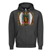 Charcoal Heather lady of guadalupe Zipper Hoodie - Jasminsmagicworld