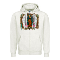 Oatmeal Heather lady of guadalupe Zipper Hoodie - Jasminsmagicworld