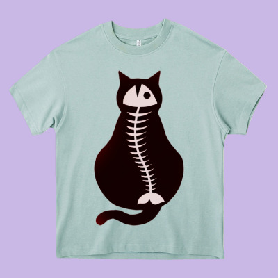 Cat With Fish Bone Heavy Core Tee Designed By Artisfamous