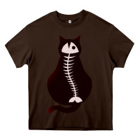 Chocolate Brown Cat with Fish Bone Heavy Core Tee - artisFamous