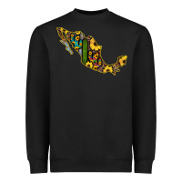 Black Guerrero Mexico Serape Cactus Sunflower Map Heavyweight Sweatshirt - RanaPortraitStore
