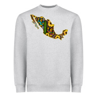 Heather Grey Guerrero Mexico Serape Cactus Sunflower Map Heavyweight Sweatshirt - RanaPortraitStore