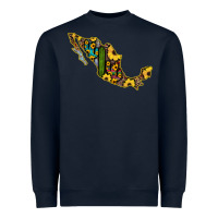 Navy Guerrero Mexico Serape Cactus Sunflower Map Heavyweight Sweatshirt - RanaPortraitStore