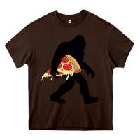 Chocolate Brown bigfoot carrying pizza Heavy Core Tee - artisFamous