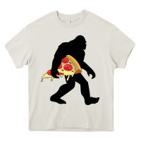Cream bigfoot carrying pizza Heavy Core Tee - artisFamous