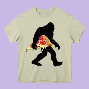 Bigfoot Carrying Pizza Heavy Core Tee Designed By Artisfamous