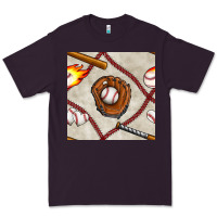 Plum baseball glove and bat seamless pattern Premium Tee - BundleAndBundleShop