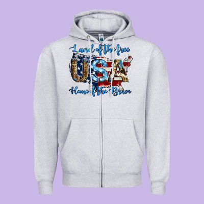 Land Of The Free Home Of The Brave American Flag Background Zipper Hoodie Designed By Jasminsmagicworld