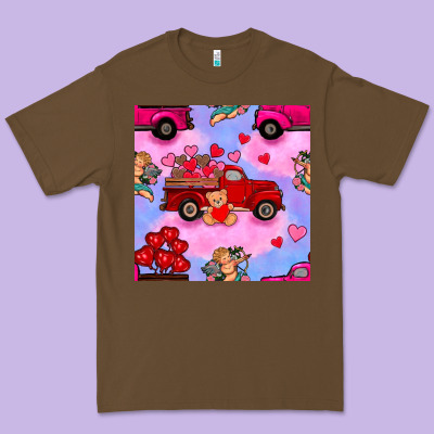 Valentines Day Truck And Cupid In The Sky Seamless Pattern Premium Tee Designed By Bundleandbundleshop