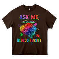 Chocolate Brown Ask me about neurodiversity Heavy Core Tee - FaDigitalArtStudio