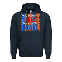 Navy land of the free th of july brushstroke Zipper Hoodie - Jasminsmagicworld