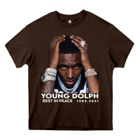 Chocolate Brown Rest in Peace Young Dolph Heavy Core Tee - artisFamous