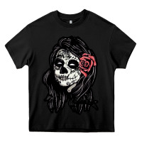 Black sugar skull lady Heavy Core Tee - artisFamous