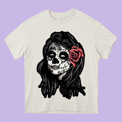 Sugar Skull Lady Heavy Core Tee Designed By Artisfamous