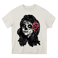 Cream sugar skull lady Heavy Core Tee - artisFamous