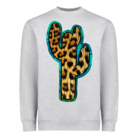 Heather Grey Turquoise Leopard Cactus Heavyweight Sweatshirt - RanaPortraitStore