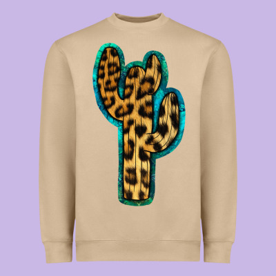 Turquoise Leopard Cactus Heavyweight Sweatshirt Designed By Ranaportraitstore