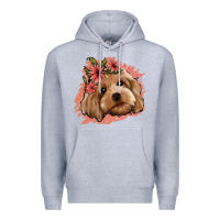 Heather Grey cockapoo floral pink glitter Premium Hoodie - Jasminsmagicworld