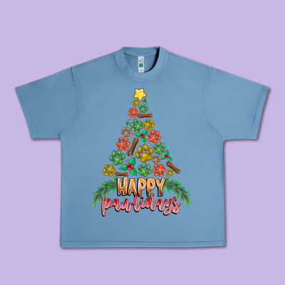 Paw Print Christmas Tree Urban Heavy Tee Designed By Cowhidedigitalart