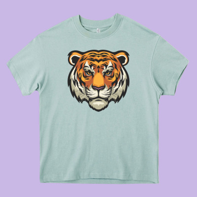 Tiger Vector Face Heavy Core Tee Designed By Artisfamous