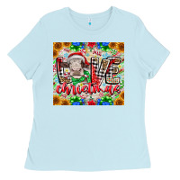 Baby Blue Love Christmas cow Ladies Tee - CowhideDigitalArt