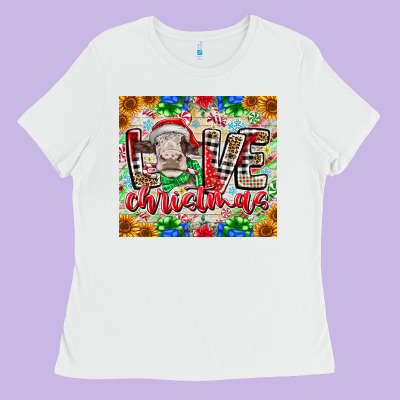 Love Christmas Cow Ladies Tee Designed By Cowhidedigitalart