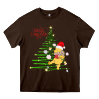 Chocolate Brown Winnie The Pooh- Merry christmas Heavy Core Tee - artisFamous
