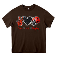 Chocolate Brown Peace Love Ladybug Heavy Core Tee - Jasminsmagicworld
