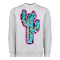 Heather Grey Western Turquoise Cactus Heavyweight Sweatshirt - RanaPortraitStore