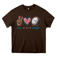 Chocolate Brown Peace Love Volleyball Heavy Core Tee - Jasminsmagicworld