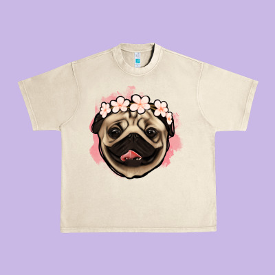 Pug Floral Urban Heavy Tee Designed By Jasminsmagicworld