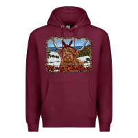 Burgundy merry christmas highland cow with farm Premium Hoodie - RanaPortraitStore