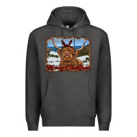 Charcoal Heather merry christmas highland cow with farm Premium Hoodie - RanaPortraitStore