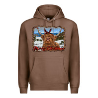 Chestnut merry christmas highland cow with farm Premium Hoodie - RanaPortraitStore