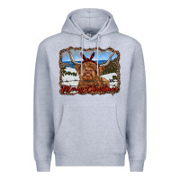 Heather Grey merry christmas highland cow with farm Premium Hoodie - RanaPortraitStore