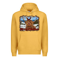 Mustard merry christmas highland cow with farm Premium Hoodie - RanaPortraitStore