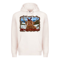 Pale Pink merry christmas highland cow with farm Premium Hoodie - RanaPortraitStore