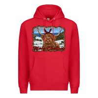 Red merry christmas highland cow with farm Premium Hoodie - RanaPortraitStore