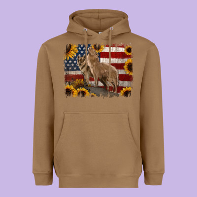 American Wolves With Sunflower Background Png Heavyweight Hoodie Designed By Jasminsmagicworld