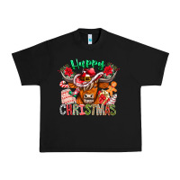 Black Happy Christmas Cow Urban Heavy Tee - CowhideDigitalArt
